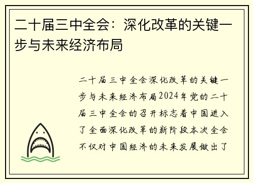 二十届三中全会：深化改革的关键一步与未来经济布局